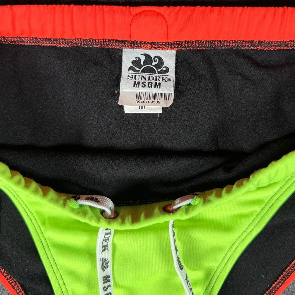 Sundek MSGM Mens Swim Briefs Neon Green Orange Logo Trunks Size M 2840MF200S